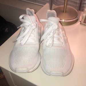 White and light blue adidas sneakers